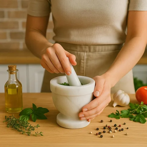 Vista 2 de Creative Home - Juego de mortero y mortero de mármol natural, molinillo de especias, cuenco de guacamole molcajete, especias de cocina, hierbas