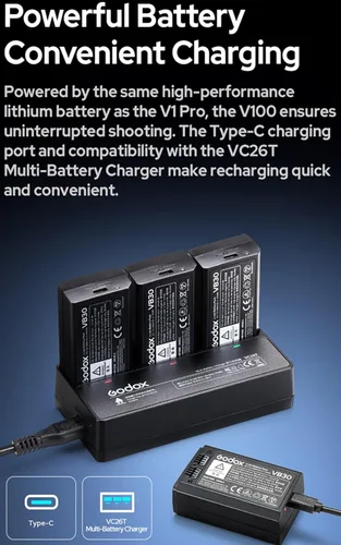 Vista 9 de GODOX Flash de cámara V100 V100C V100-C para Canon Flash Speedlite, 100 Ws 2.4G TTL1/8000 HSS, 400 flashes de potencia completa, batería de iones