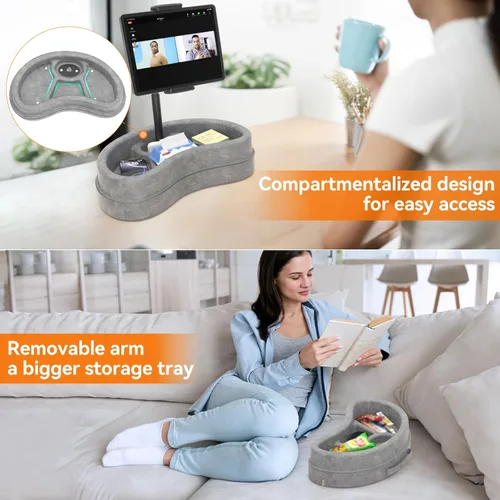 Vista 4 de KDD Soporte de almohada para tableta con bandeja de almacenamiento, soporte ajustable para iPad para regazo, cama y escritorio, soporte giratorio