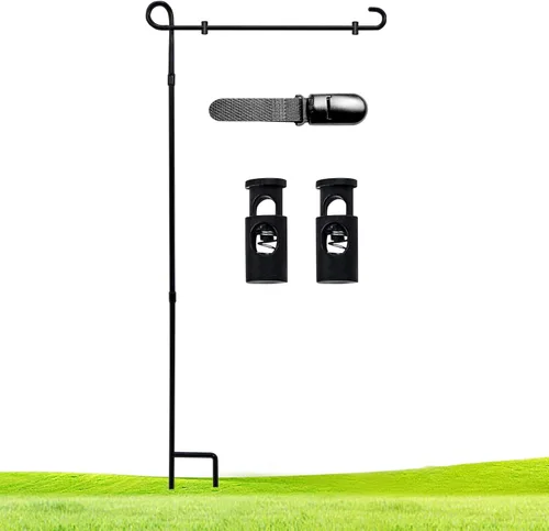 Soporte para bandera de jardín, soporte de bandera de metal de alta calidad con recubrimiento en polvo resistente a la intemperie con 1 clip de