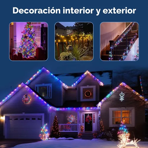 Vista 6 de Luces de Navidad, 206 pies, 600 luces LED para exteriores enchufables, luces de hadas parpadeantes impermeables, cambio de color, 11 modos de Blanco