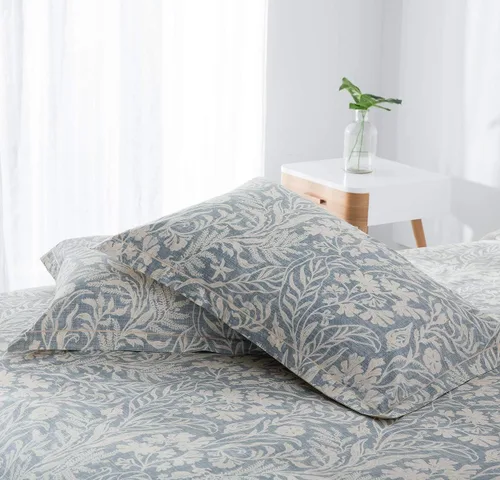 Vista 4 de SLEEPBELLA - Funda de edredón tamaño King, 600 hilos de algodón beige y gris azulado con patrón de hojas lujoso impreso, funda de edredón reversible