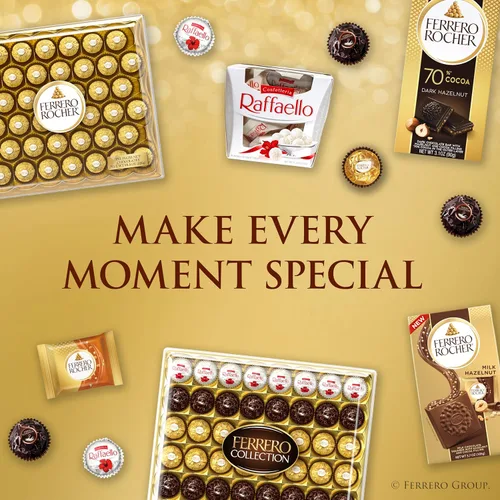 Vista 9 de Ferrero Rocher, 13 unidades, chocolate con leche gourmet de avellana, dulces envueltos individualmente para regalar en una caja en forma de conejo