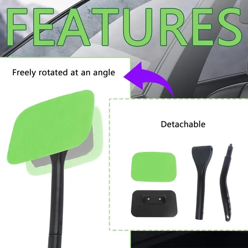 Vista 3 de Kit de herramienta limpiador de ventanas de coche OFBAND, limpiador de parabrisas de microfibra para interior con 4 piezas de cubierta de tela suave