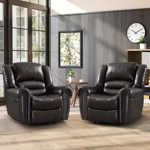 Vista 17 de CANMOV Silla reclinable de cuero, silla reclinable manual clásica y tradicional con cómodos brazos y respaldo, sofá individual para sala de estar