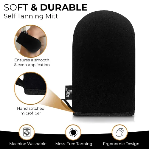 Vista 2 de Manopla autobronceadora – Manopla autobronceadora ultra suave para aplicar mousse o loción bronceadora – Lavable a máquina y reutilizable sin sol
