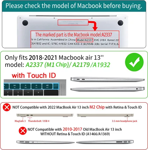 Vista 2 de Teryeefi Funda para MacBook Air de 13 pulgadas 2020 2021 2019 2018 versión A2337 M1 A2179 A1932, carcasa rígida esmerilada y cubierta de teclado