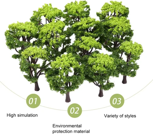 Vista 5 de VANZACK Árboles modelo, 12 piezas de pinos de plástico, escala 1:50, verde, para bricolaje ferrocarril paisaje
