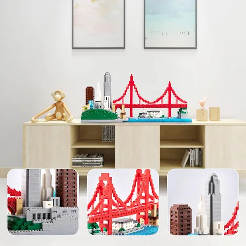 Vista 6 de Juego de micro bloques de construcción San Francisco Golden Gate Bridge, juego de modelos, arquitectura Skyline, kit de construcción coleccionable