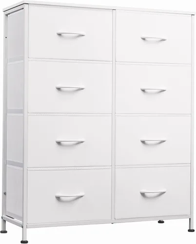 Vista 26 de WLIVE - Cómoda de tela para dormitorio, cómoda alta con 8 cajones, torre de almacenamiento con contenedores de tela, cómoda doble, cómoda