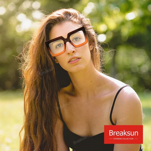 Vista 3 de Breaksun Gafas de luz azul de gran tamaño para mujer, a la moda, gruesas, cuadradas, para computadora, sin receta, negras (negro + marrón naranja)