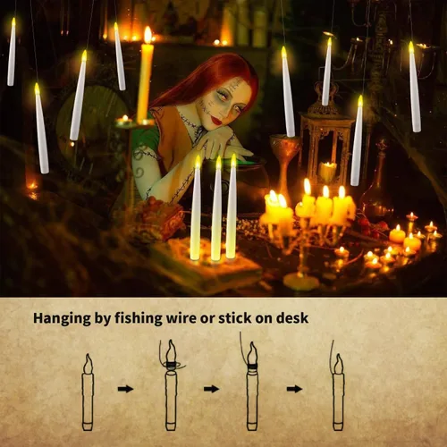 Vista 3 de Flameless Candles with Magic Wand, Halloween Funny LED Candles Set Floating Led Candles, Battery Operated Hanging Candles with Remote, Flickering