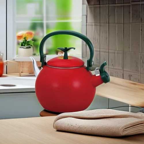 Vista 5 de UP ware - Hervidor de té silbante esmaltado en acero, tetera para estufa (1.6 cuartos de galón, manzana)