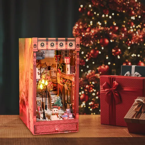 Vista 7 de Kit de rincón de libros, rompecabezas de madera 3D, decoración interior con luz LED, kit de casa de muñecas en miniatura para adolescentes y adultos