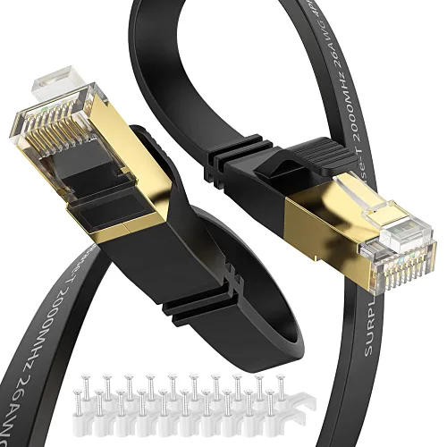 Vista 11 de Cable Ethernet Cat8 de 1.5 pies, 5 unidades, cable de conexión de red de Internet blanco de 40 Gbps, RJ45 chapado en oro de alta velocidad doble