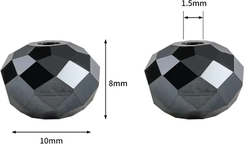 Vista 2 de Cuentas de vidrio redondas facetadas de 10 mm en negro, 250 piezas, forma de Briolette, cuentas espaciadoras de cristal para hacer joyas