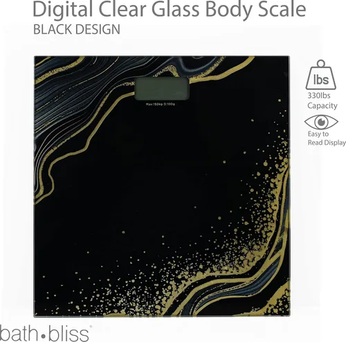 Vista 2 de Bath Bliss Báscula digital de vidrio Báscula de peso corporal para baño y hogar Medida de peso máximo 330 lb/150 kg Báscula de vidrio templado