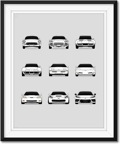 Vista 14 de Custom Car Posters Póster hecho a mano compatible con Chevy Corvette Generations e impresión de C1 C2 C3 C4 C5 C6 C7 C8 – Multi, impresión metálica
