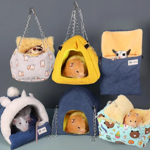 Vista 6 de MANON ROSA Hamster Hideout - Cama de invierno - Acogedora jaula para mascotas, almohadilla térmica y hamaca colgante para animales pequeños