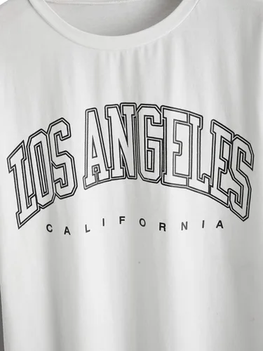 Vista 3 de SheIn Camiseta larga con diseño de letras grandes y hombros caídos para mujer