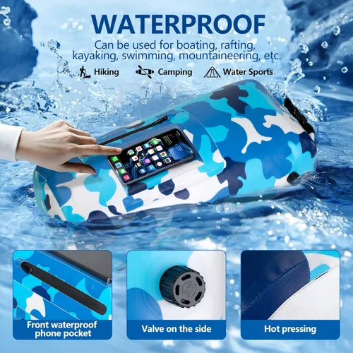 Vista 3 de Bolsa seca impermeable de 30L con enfriador desmontable de 20 L, mochila enfriadora con bolsillo para teléfono y bolsa para botellas, adecuada