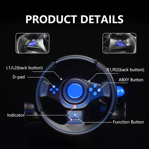 Vista 3 de YUYIU Upgraded Racing Steering Wheel with PedalsPaddles Shifter and Vibration for PS4 PS3 XBOX OneXBOX 360SwitchAndroidPC (Racing Wheel-BLUE)