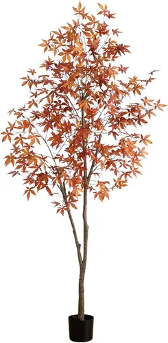 Nearly Natural Árbol de otoño artificial de arce japonés de otoño de 7 pies, follaje rojo cobrizo, decoración de interiores, sin mantenimiento