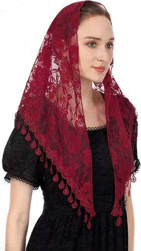 Vista 3 de Wgior Velo triangular para iglesia Capilla de encaje católica masiva bufanda para cubrir la cabeza para mujer