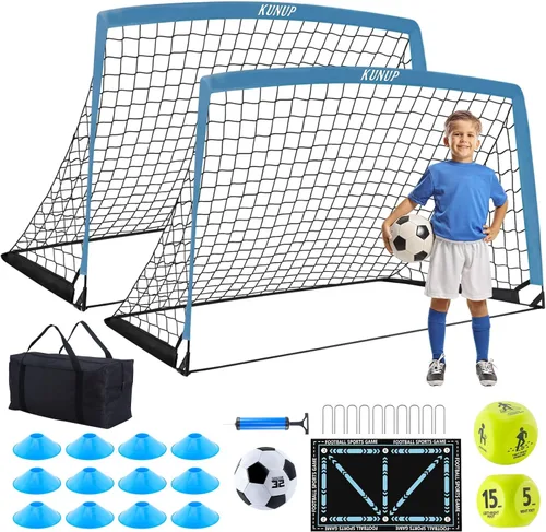 Vista 11 de 2 Set Kids Soccer Goals for Backyard with Training Equipment, Portable Foldable Practice Nets with Ball, Dice & Mat, Cones, Air Pump and Carry Bag
