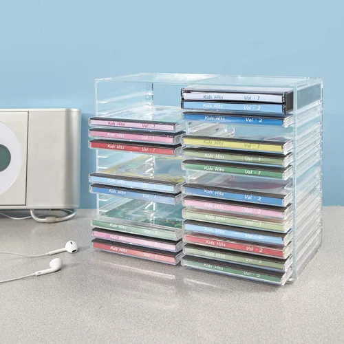 Vista 8 de Soporte transparentes, de plástico, para apilar CD, para 30 CDs estándar. Soporte para joyas.