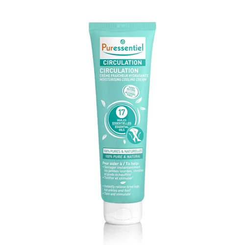 Puressentiel Crema refrescante hidratante de circulación, aceites 100% puros y naturales, sin alcohol, apoya la circulación, proporciona alivio