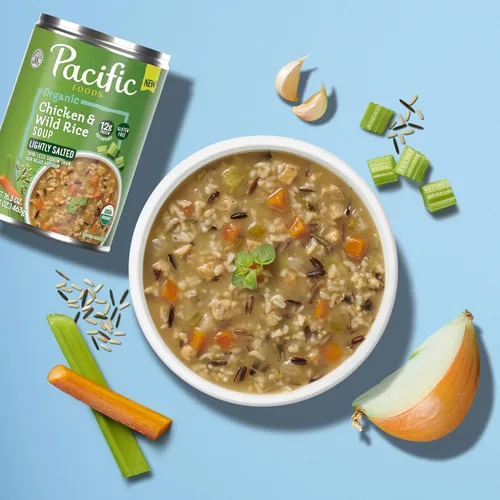 Vista 6 de Pacific Foods, Sopa de pollo con arroz salvaje bajo en sodio orgánico, 16.3 onzas