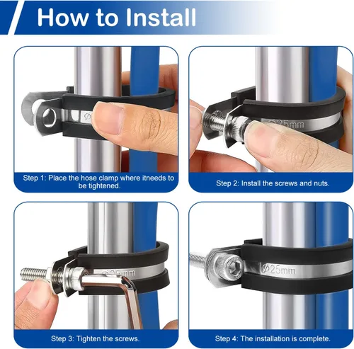 Vista 6 de MroMax Abrazadera de cable de 0.236 in de diámetro EDPM Abrazadera aislada acolchada de goma 304 Abrazadera de tubería de acero inoxidable 0.24 "R