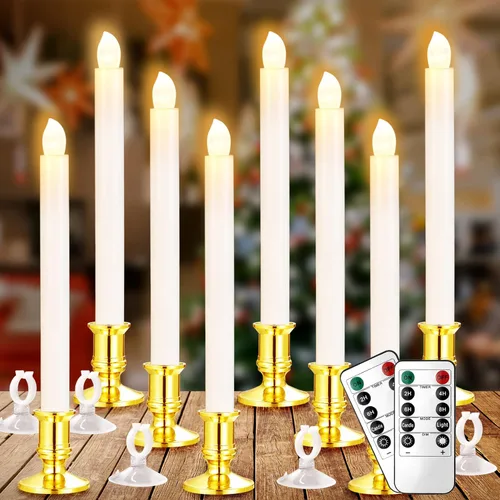 YAUNGEL Velas de ventana, paquete de 8 velas LED de Navidad que funcionan con pilas para ventanas con temporizador remoto, luces eléctricas con