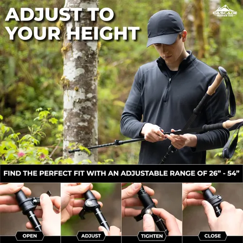 Vista 3 de Cascade Mountain Tech - Bastones de senderismo de fibra de carbono, bastones para caminar o hacer senderismo con seguros ajustables rápidos