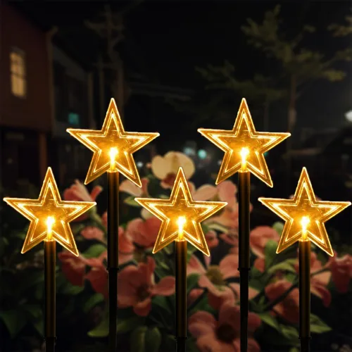 Vista 11 de Luces solares navideñas para caminos al aire libre, juego de 5 luces LED solares impermeables para jardín con 2 modos de iluminación, luces de árbol