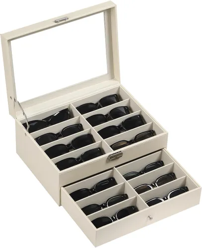 AUTOARK MKAW203 - Organizador de cuero para guardar lentes de sol y lentes de sol, 16 piezas, color beige, MKAW203