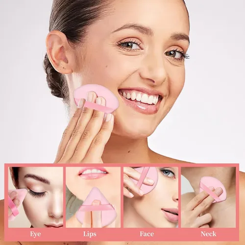 Vista 36 de Pimoys 6 esponjas de maquillaje de terciopelo para polvo suelto y triángulo suave para rostro, color negro
