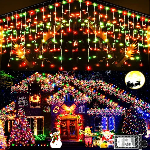 Vista 32 de Luces de Navidad para decoración al aire libre, 1216 LED, 99 pies, 8 modos, cortina de luces con 228 gotas, tira de luces LED de alambre