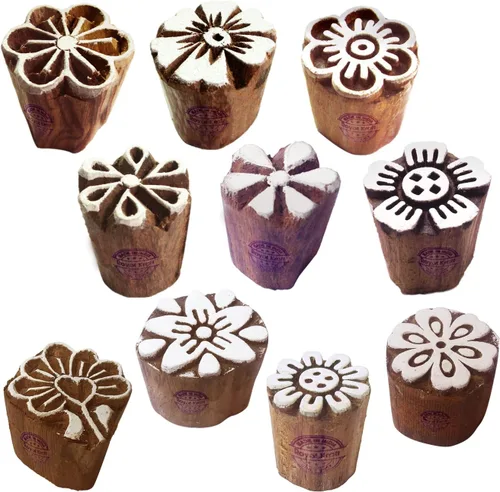 Vista 16 de Sellos de impresión de arcilla Arty Crafty pequeños bloques de madera con forma floral (juego de 10) Htag2101