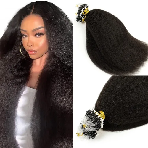 Vista 23 de Lacer Extensiones de cabello humano con punta en I, extensiones de cabello humano rizado lacio color negro natural, 1B de 12 pulgadas, extensiones
