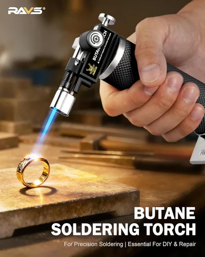 Vista 5 de RAVS Encendedor de butano, antorcha de cocina con modo de llama dual, pistola de soplete de cocina recargable, soplete de crema brulee, soplete