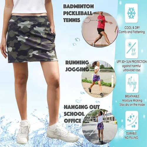 Vista 6 de RYANDREW Falda para mujer, ligera, para correr, tenis, golf, entrenamiento, casual.