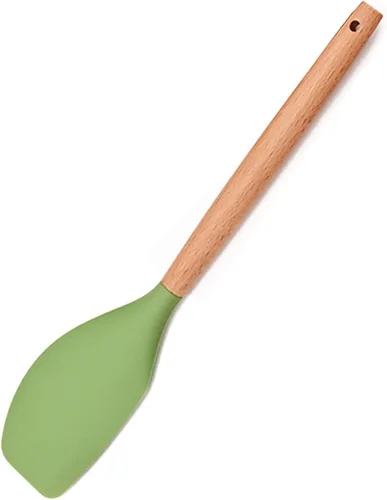 Vista 11 de 1 utensilio de cocina de silicona verde aguacate resistente al calor, mango de madera, espátulas de cocina antiadherentes para pescado, huevos