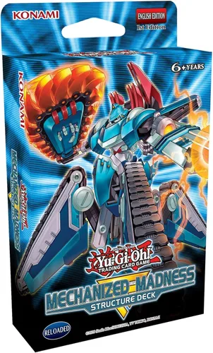 Yu-Gi-Oh! Tarjetas de intercambio: Baraja de estructura de locura mecanizada, 42 cartas en total, 3 súper raras, 2 ultra raras, 1 guía de duelo de