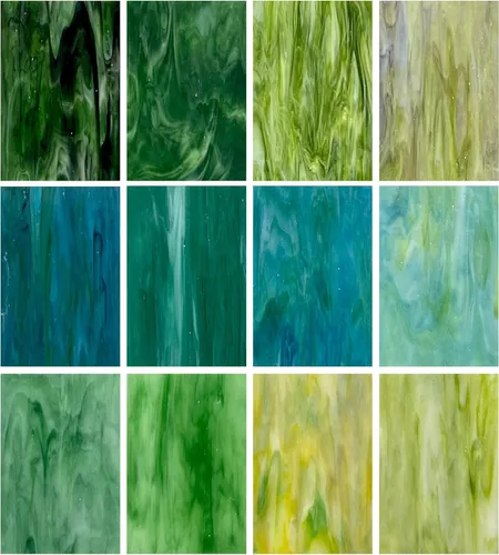 Paquete de 12 hojas de vitrales, azulejos de mosaico de arte catedral de 6 x 4 pulgadas, color verde mezclado