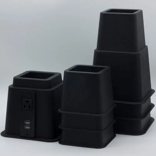 Vista 4 de HomeRoots Juego de 8 elevadores ajustables de plástico resistente de 3, 5 u 8 pulgadas para cama, muebles, sofá, mesa y silla, color negro eléctrico