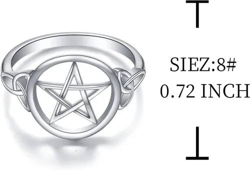 Vista 6 de Anillo de plata de ley S925 con amuleto de pentagrama de pentáculo, nudo celta, estrella y bruja, joyería para mujeres y hombres