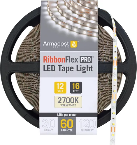 Vista 48 de Armacost Lighting RibbonFlex Pro 133230 - Tira de luces LED blancas de 12 V, 120 LED/m, 2700K, 16.4 pies