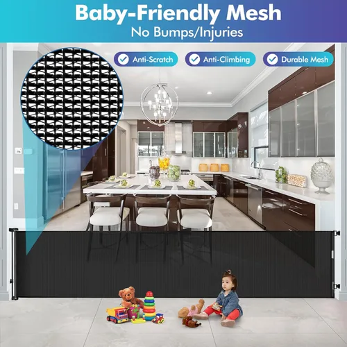 Vista 8 de Puertas retráctiles para bebés de 170 pulgadas, puerta extra ancha para perros, para aberturas extragrandes, puerta retráctil para perros